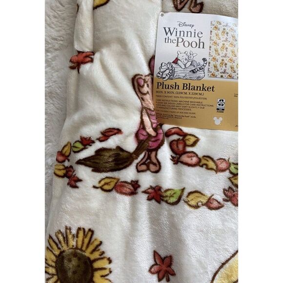Disney Winnie the Pooh & Piglet Autumn Fall Sunflowers Blanket 90 X 90” Queen Sz - Picture 4 of 16